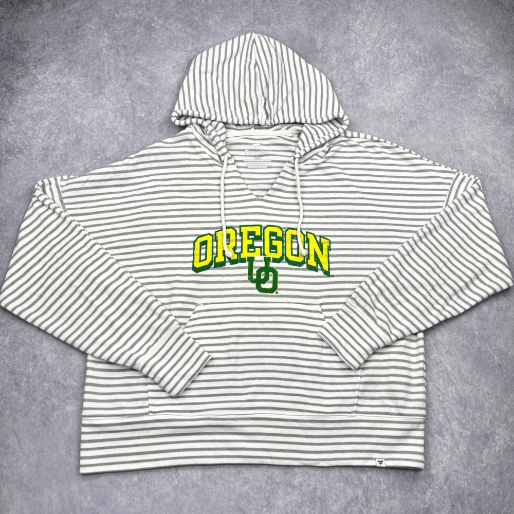 Fanatics Oregon Ducks Hoodie Womens Medium Gray White Striped Pullover NCAA M